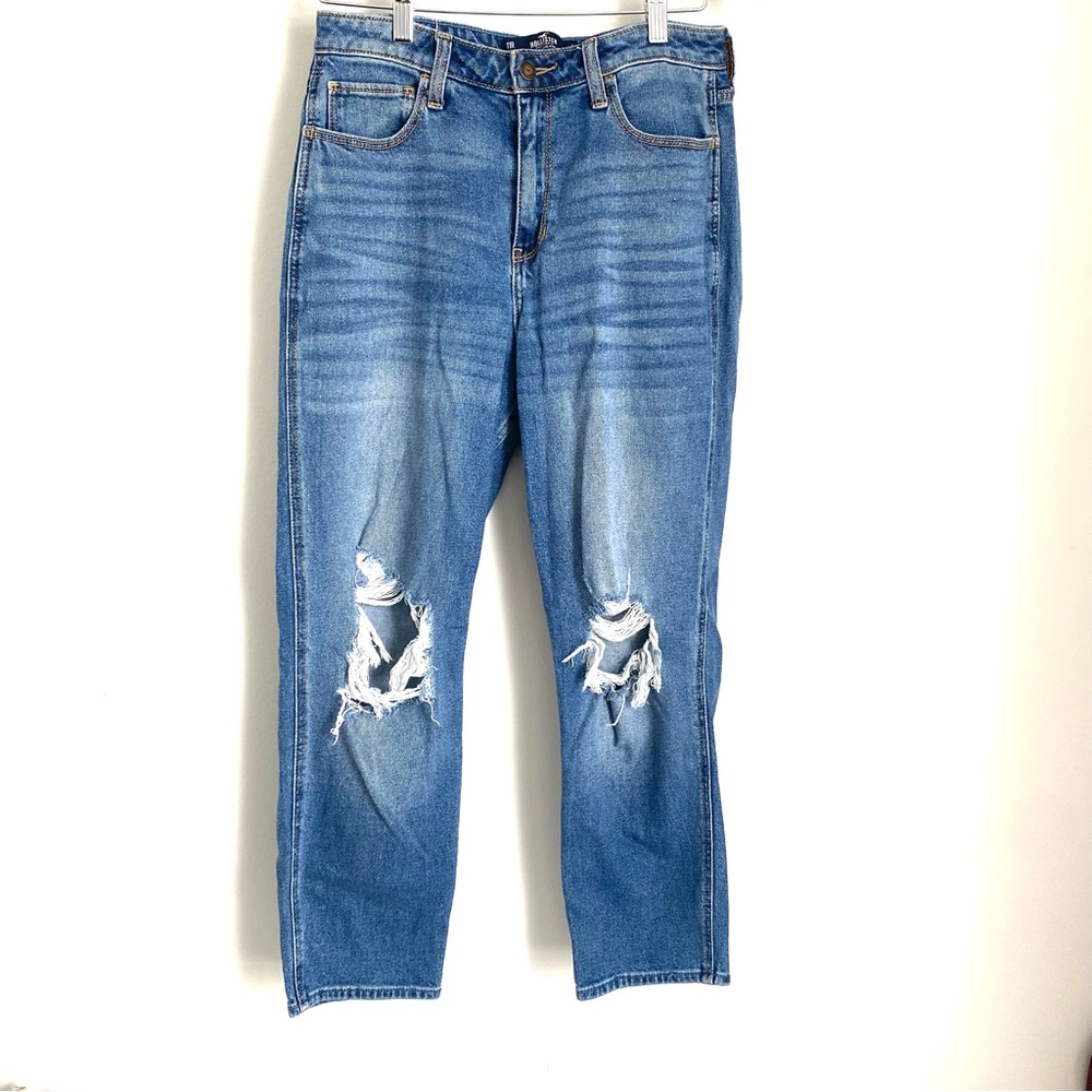 HOLLISTER Womens 30 Medium Wash Distressed Ultra High Rise Mom Jeans P8